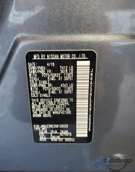 2016 Infiniti Qx80 from USA, damaged, VIN JN8AZ2NE2G9126025